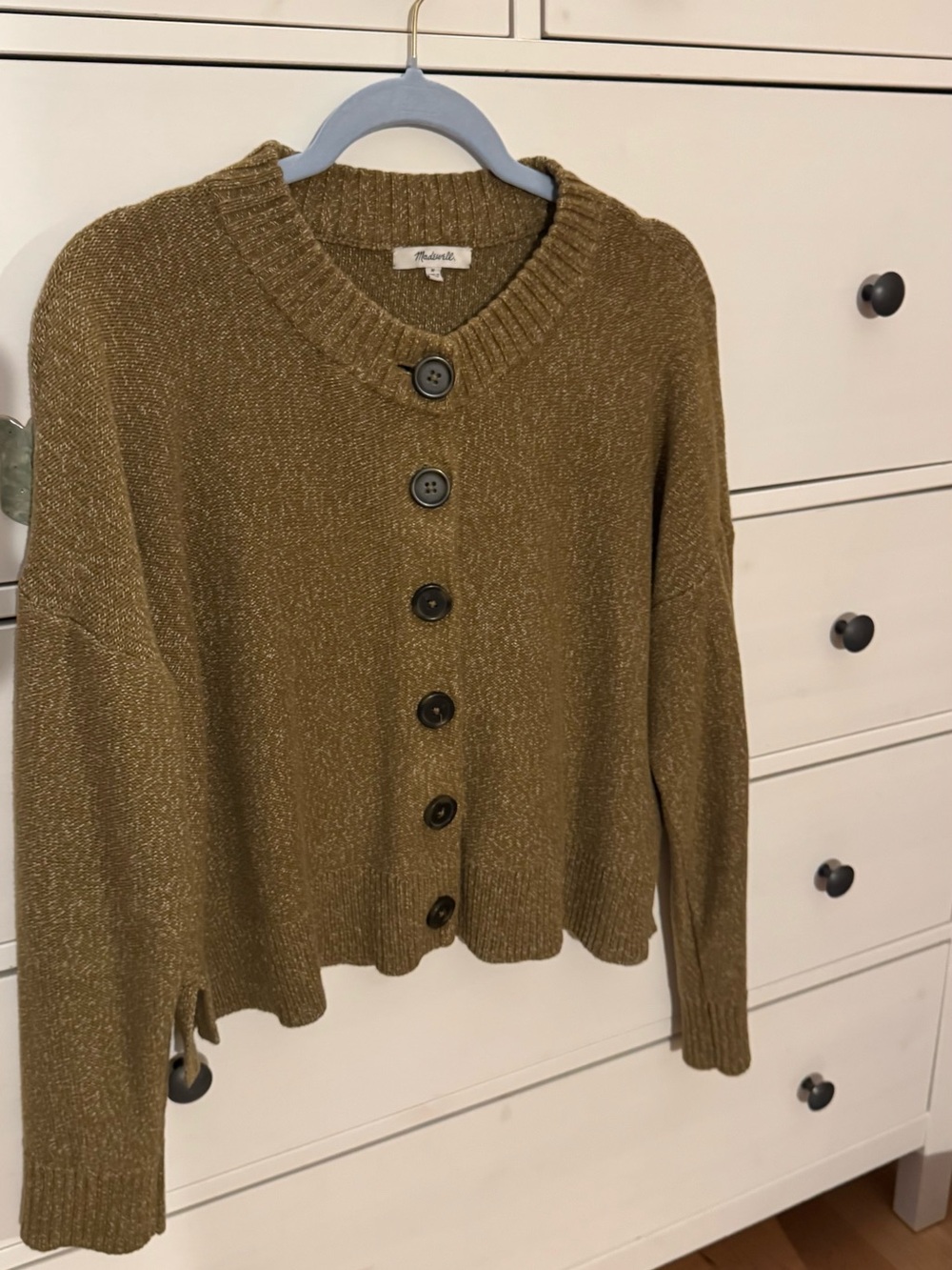 Madewell Olive Button-Up Cropped Cardigan